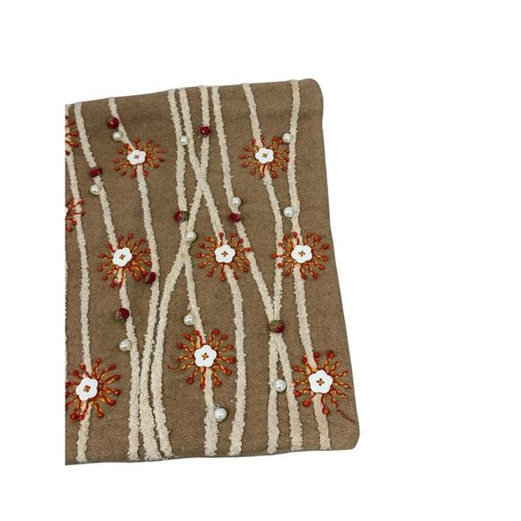 Pier One 15x15 Square Throw Pillow Cover Beaded Beige Brown Orange Wool READ - Picture 4 of 12